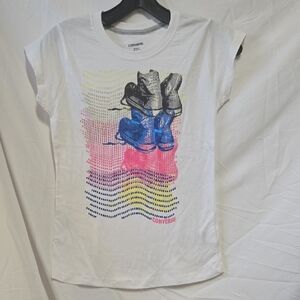 Converse White T-Shirt with Blue and Pink Sneakers Shoes Graphic